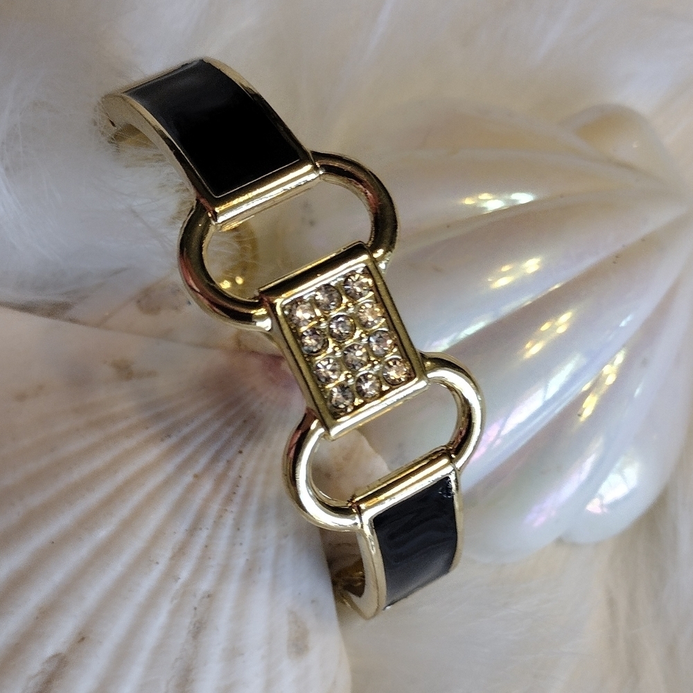 Bracelet Black, Gold & Rhinestones